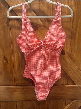 Draper James Red Gingham Knot Front One-Piece Swimsuit XS like new